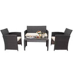 Costway 8PCS Patio Rattan Furniture Set Cushioned Chair Sofa Coffee Table White\Navy\Turquoise\Red