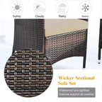 Costway 8PCS Rattan Patio Furniture Set Cushioned Sofa Chair Coffee Table Red\Brown\Turquoise