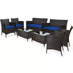Costway 8PCS Rattan Patio Furniture Set Cushioned Sofa Chair Coffee Table Red\Brown\Turquoise