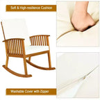 Costway 3PCS Patio Rocking Chair Set Round Table Solid Wood Cushioned Sofa Garden Deck