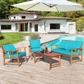 Costway 4PCS Wooden Patio Furniture Set Table Sofa Chair Cushioned Garden Turquoise