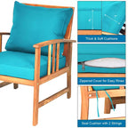 Costway 4PCS Wooden Patio Furniture Set Table Sofa Chair Cushioned Garden Turquoise