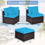 Costway 4PCS Patio Rattan Wicker Furniture Set Cushioned Sofa Ottoman Garden Turquoise\Red
