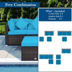 Costway 4PCS Patio Rattan Wicker Furniture Set Cushioned Sofa Ottoman Garden Turquoise\Red