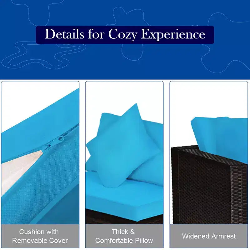 Costway 4PCS Patio Rattan Wicker Furniture Set Cushioned Sofa Ottoman Garden Turquoise\Red