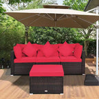 Costway 4PCS Patio Rattan Wicker Furniture Set Cushioned Sofa Ottoman Garden Turquoise\Red