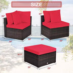 Costway 4PCS Patio Rattan Wicker Furniture Set Cushioned Sofa Ottoman Garden Turquoise\Red