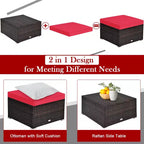 Costway 4PCS Patio Rattan Wicker Furniture Set Cushioned Sofa Ottoman Garden Turquoise\Red