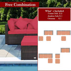 Costway 4PCS Patio Rattan Wicker Furniture Set Cushioned Sofa Ottoman Garden Turquoise\Red