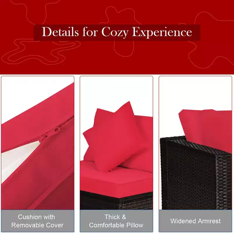 Costway 4PCS Patio Rattan Wicker Furniture Set Cushioned Sofa Ottoman Garden Turquoise\Red
