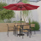 Emma and Oliver 7 Piece Patio Table Set - 4 Synthetic Faux Teak Stackable Chairs - Faux Teak Table - Umbrella with Base