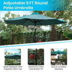 Emma and Oliver 7 Piece Patio Table Set - 4 Synthetic Faux Teak Stackable Chairs - Faux Teak Table - Umbrella with Base