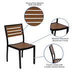 Emma and Oliver 5 Piece Patio Table Set - Synthetic Faux Teak Stackable Chairs - Faux Teak Table - Umbrella with Base