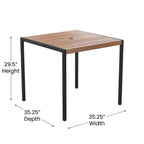 Emma and Oliver 5 Piece Patio Table Set - Synthetic Faux Teak Stackable Chairs - Faux Teak Table - Umbrella with Base