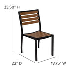 Emma and Oliver 5 Piece Patio Table Set - Synthetic Faux Teak Stackable Chairs - Faux Teak Table - Umbrella with Base