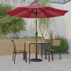 Emma and Oliver 5 Piece Patio Table Set - Synthetic Faux Teak Stackable Chairs - Faux Teak Table - Umbrella with Base