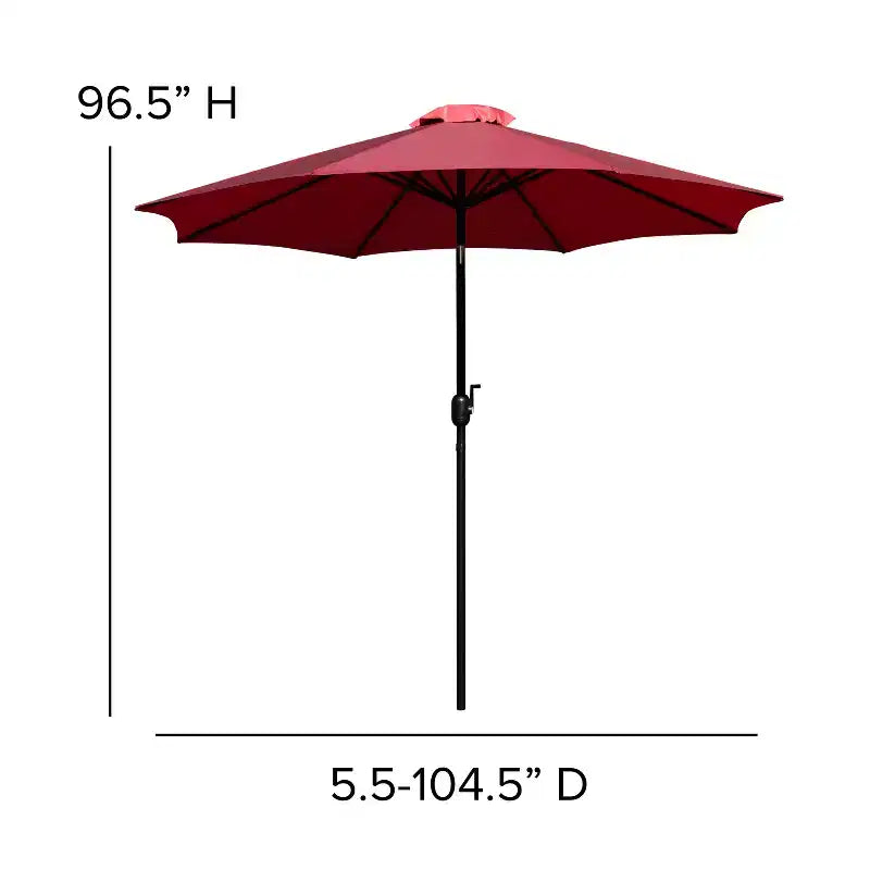 Emma and Oliver 5 Piece Patio Table Set - Synthetic Faux Teak Stackable Chairs - Faux Teak Table - Umbrella with Base