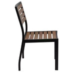 Emma and Oliver 5 Piece Patio Table Set - Synthetic Faux Teak Stackable Chairs - Faux Teak Table - Umbrella with Base
