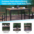 Emma and Oliver 5 Piece Patio Table Set - Synthetic Faux Teak Stackable Chairs - Faux Teak Table - Umbrella with Base