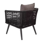 Merrick Lane Outdoor Furniture 4 Piece Black Woven Aluminum Frame Loveseat, 2 Chair and Coffee Table Set With Gray Cushions