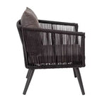 Merrick Lane Outdoor Furniture 4 Piece Black Woven Aluminum Frame Loveseat, 2 Chair and Coffee Table Set With Gray Cushions