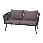 Merrick Lane Outdoor Furniture 4 Piece Black Woven Aluminum Frame Loveseat, 2 Chair and Coffee Table Set With Gray Cushions