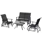 Outsunny 4 Pieces Gliders Set, Outdoor Furniture Sets with 2-Person Glider Patio Bench, Single Sling Chair and Glass Coffee Table, Black