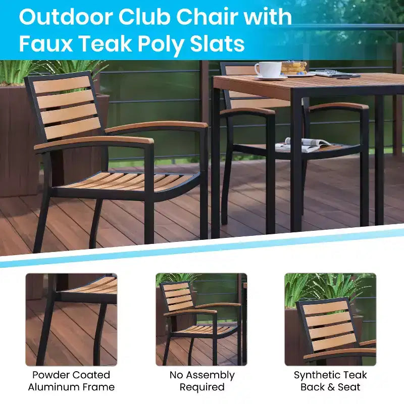 Merrick Lane 7 Piece Dining Set with Umbrella & Base - Steel Framed Table with Umbrella Hole & 4 Club Chairs