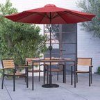 Merrick Lane 7 Piece Dining Set with Umbrella & Base - Steel Framed Table with Umbrella Hole & 4 Club Chairs