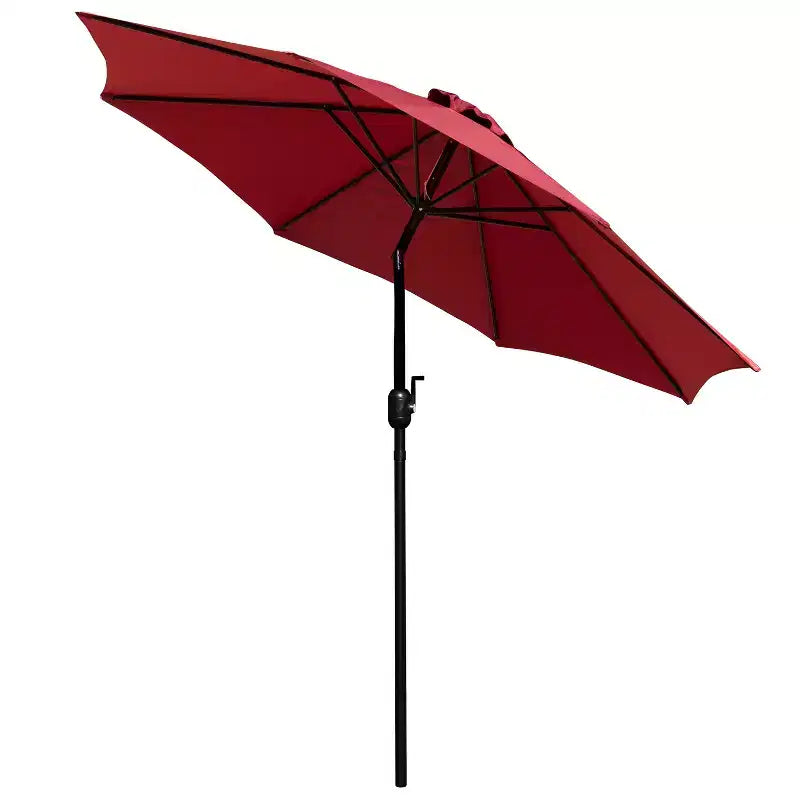 Merrick Lane 7 Piece Dining Set with Umbrella & Base - Steel Framed Table with Umbrella Hole & 4 Club Chairs
