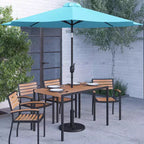 Merrick Lane 7 Piece Dining Set with Umbrella & Base - Steel Framed Table with Umbrella Hole & 4 Club Chairs