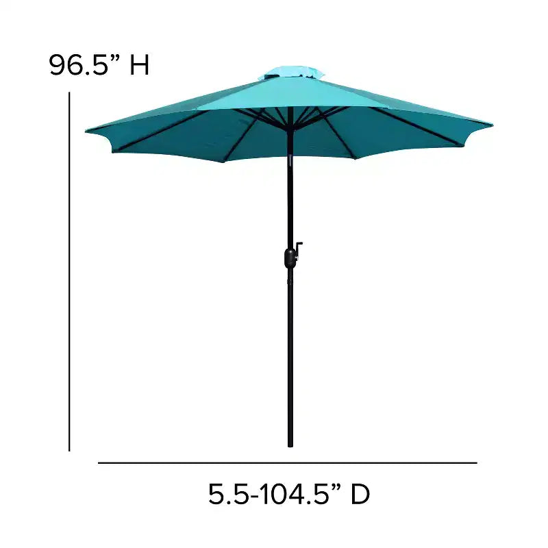 Merrick Lane 7 Piece Dining Set with Umbrella & Base - Steel Framed Table with Umbrella Hole & 4 Club Chairs