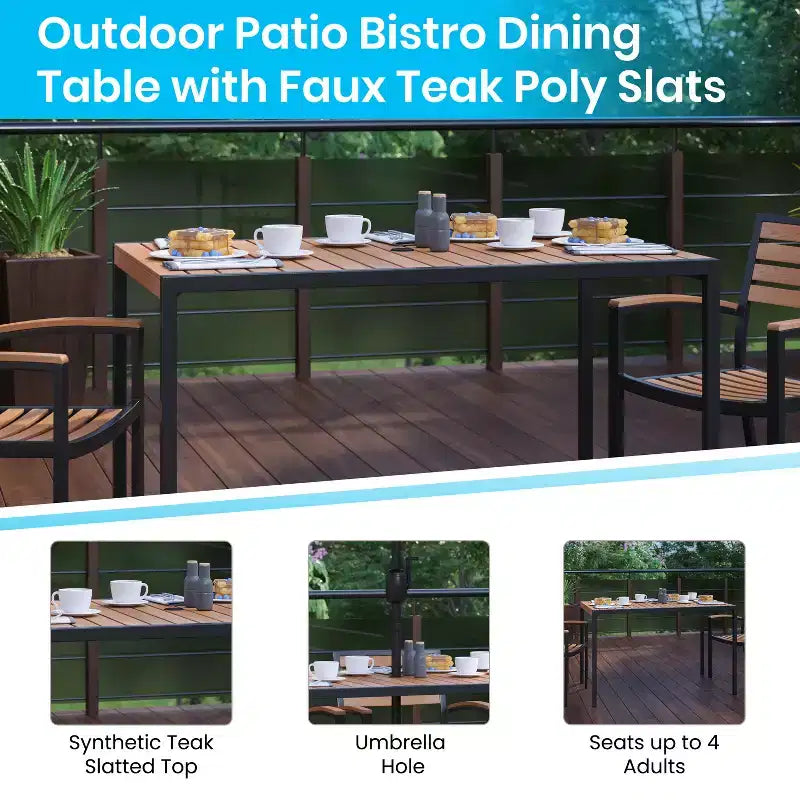 Merrick Lane 7 Piece Dining Set with Umbrella & Base - Steel Framed Table with Umbrella Hole & 4 Club Chairs
