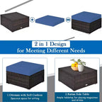 Costway 5PCS Patio Rattan Furniture Set Sectional Conversation Set Ottoman Table Navy