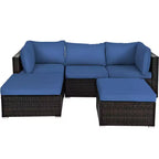 Costway 5PCS Patio Rattan Furniture Set Sectional Conversation Set Ottoman Table Navy