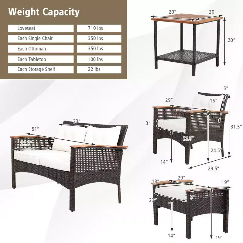 Costway 7PCS Patio Rattan Furniture Set Cushioned Loveseat Sofa Ottoman Table