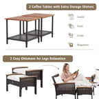 Costway 7PCS Patio Rattan Furniture Set Cushioned Loveseat Sofa Ottoman Table