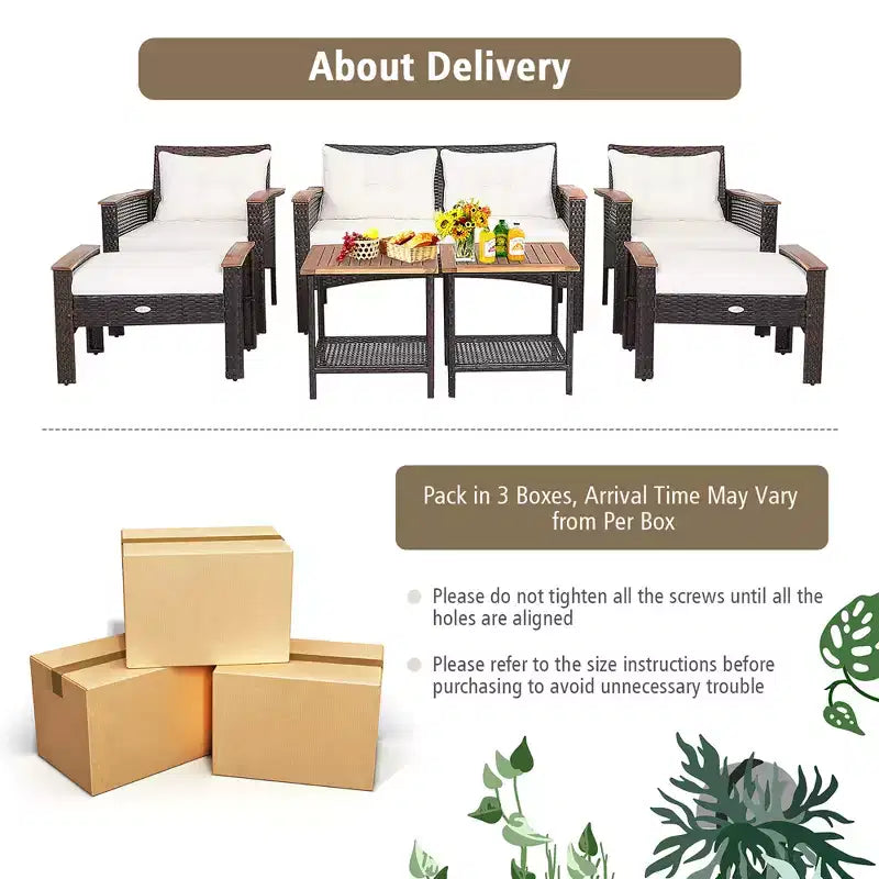 Costway 7PCS Patio Rattan Furniture Set Cushioned Loveseat Sofa Ottoman Table