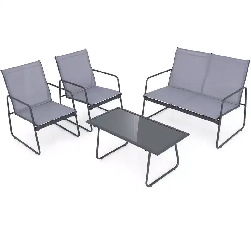 Costway 4-Piece Metal Patio Furniture Chat Set Outdoor Conversation Table Garden
