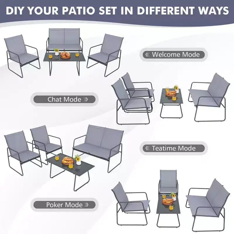 Costway 4-Piece Metal Patio Furniture Chat Set Outdoor Conversation Table Garden