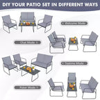 Costway 4-Piece Metal Patio Furniture Chat Set Outdoor Conversation Table Garden