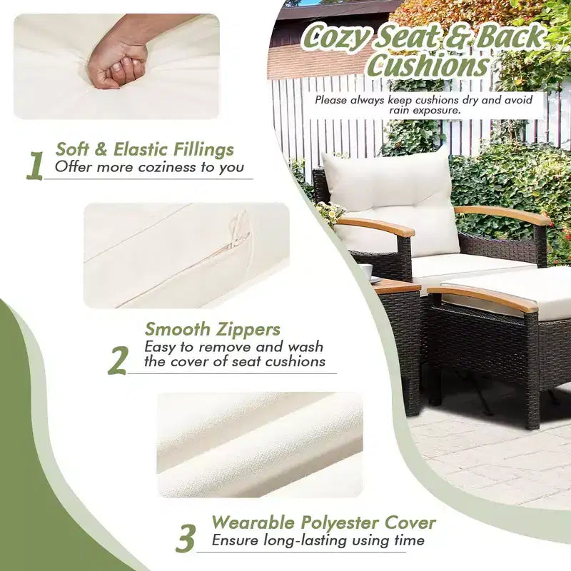 Costway 5PCS Patio Rattan Furniture Set Sofa Ottoman Cushioned Table W/Wood Top