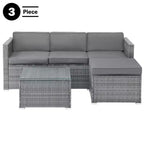 Patio Furniture Set  3-Piece Rattan Outdoor Sofa, Ottoman, and Table Combo for Deck, Pool, Sunroom or Backyard Furniture by Lavish Home (Gray/Blue)