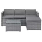 Patio Furniture Set  3-Piece Rattan Outdoor Sofa, Ottoman, and Table Combo for Deck, Pool, Sunroom or Backyard Furniture by Lavish Home (Gray/Blue)