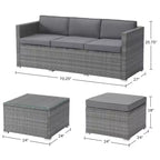Patio Furniture Set  3-Piece Rattan Outdoor Sofa, Ottoman, and Table Combo for Deck, Pool, Sunroom or Backyard Furniture by Lavish Home (Gray/Blue)