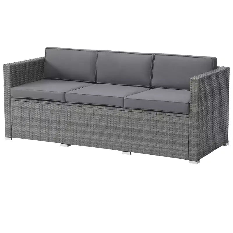 Patio Furniture Set  3-Piece Rattan Outdoor Sofa, Ottoman, and Table Combo for Deck, Pool, Sunroom or Backyard Furniture by Lavish Home (Gray/Blue)