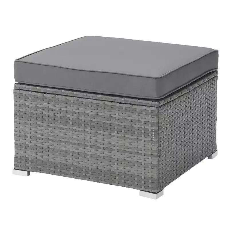 Patio Furniture Set  3-Piece Rattan Outdoor Sofa, Ottoman, and Table Combo for Deck, Pool, Sunroom or Backyard Furniture by Lavish Home (Gray/Blue)