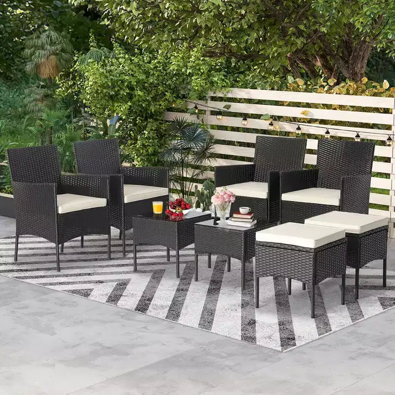 Costway 8PCS Patio Rattan Furniture Set Sofas Ottomans Cushioned Table Free Combination