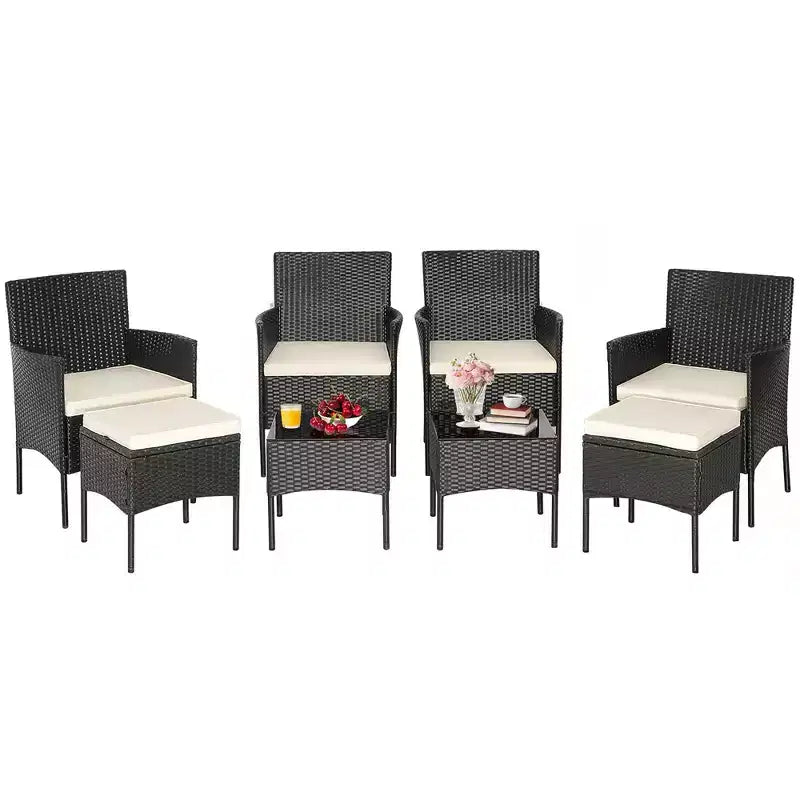 Costway 8PCS Patio Rattan Furniture Set Sofas Ottomans Cushioned Table Free Combination