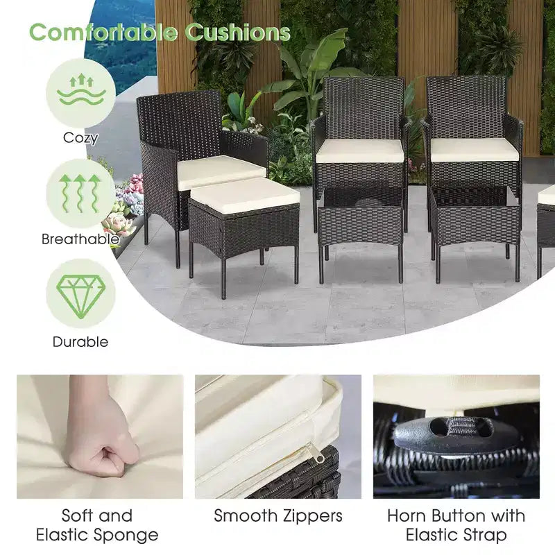 Costway 8PCS Patio Rattan Furniture Set Sofas Ottomans Cushioned Table Free Combination